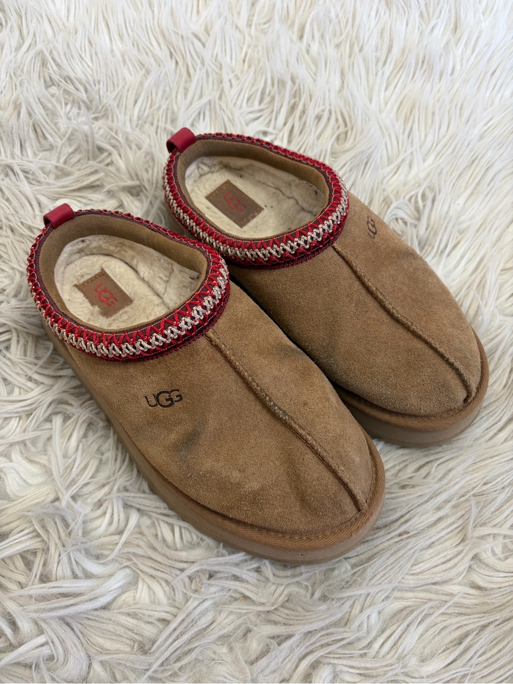 Ugg Tasman Platform Leather Suede Slippers, Size 6